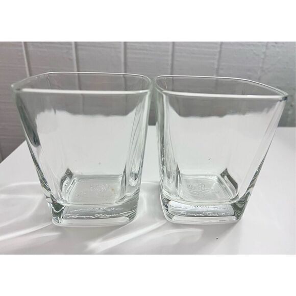 CROWN ROYAL Whiskey Square Glasses W/ Logo Embossed In The Bottom Set of 2 - Picture 1 of 5